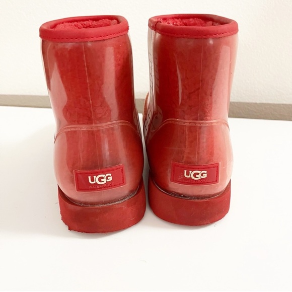 UGGs Red Clear Ankle Winter Rain Boots Slip-On size 9 - Picture 3 of 5